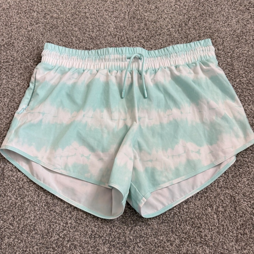 Lorna Jane Uniquely Mint Green Tie Dye Running Shorts Medium Side Zip Pocket